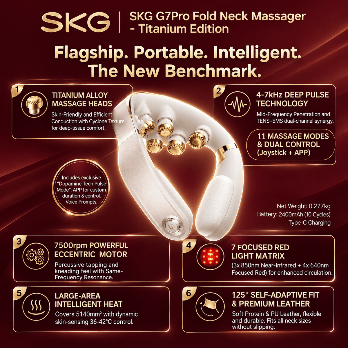 SKG G7 Pro-Fold Neck Massager – Titanium Edition